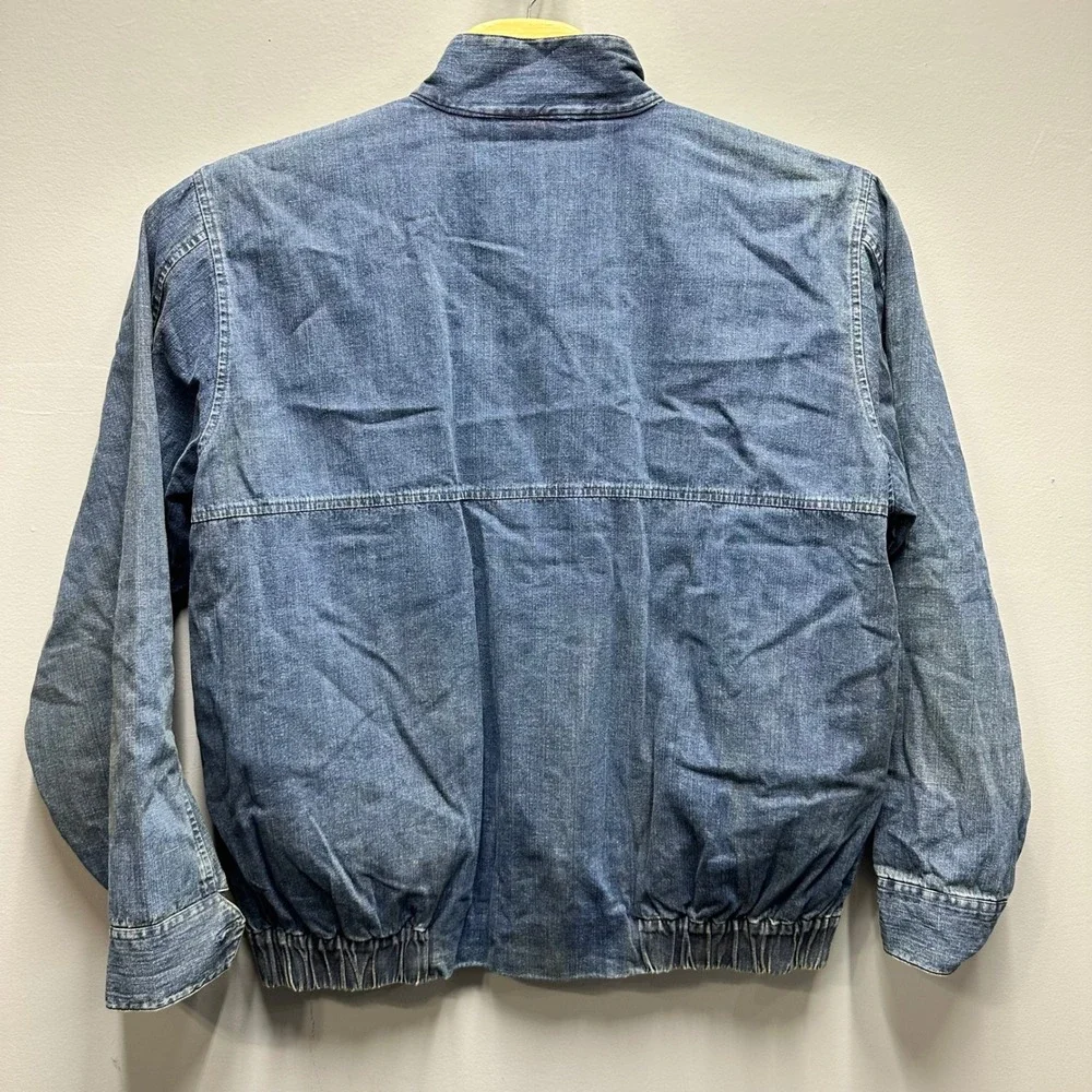 Orvis Mens Large Denim Harrington Jacket Blue Cotton Full Zip Bomber Mock Neck - Picture 5 of 11